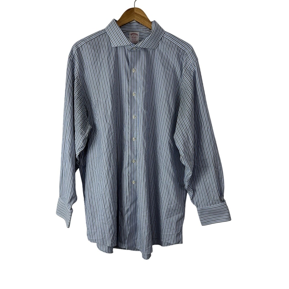 Brooks Brothers Madison Dress Shirt 18-35 Blue‎ White Striped Long Sleeve Cotton